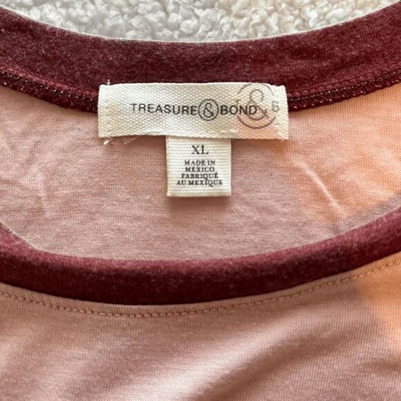 Treasure & Bond Nordstrom Womens Pink Long Sleeve Ringer Tee Top Size XL NWT - Picture 5 of 10